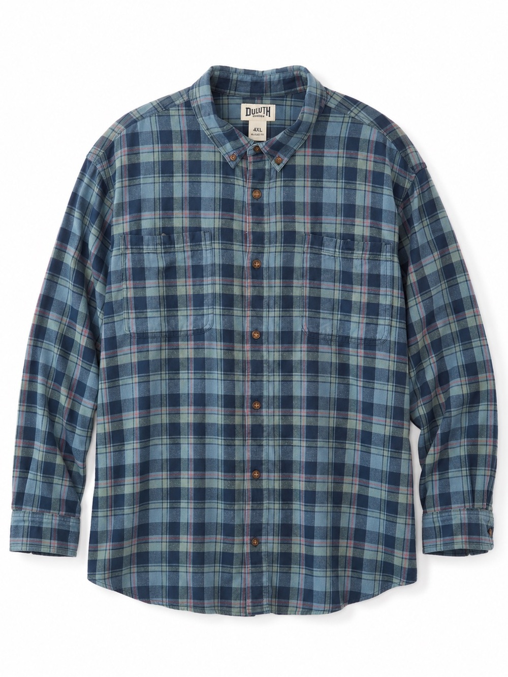 Duluth Trading Men's Blue Plaid Long Sleeve Button Down Shirt 4XL Big & Tall